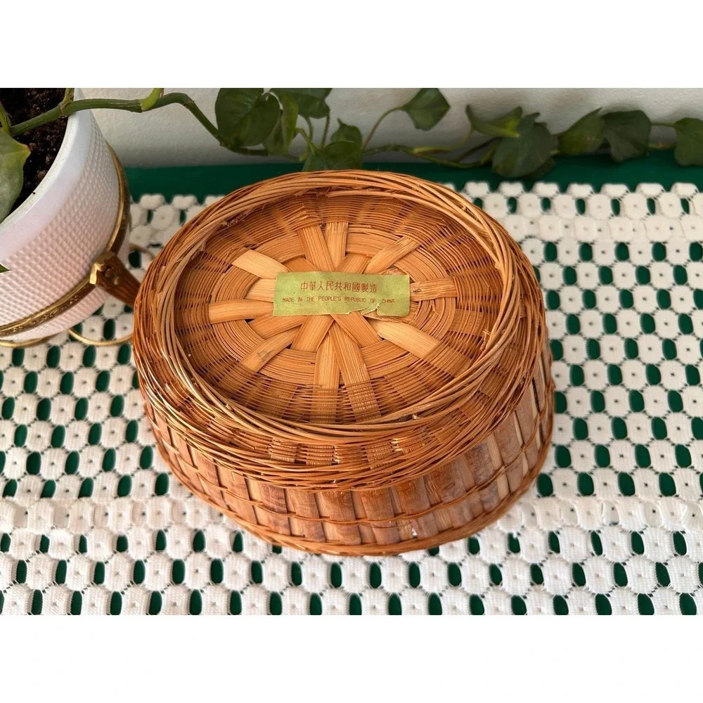 Vintage Chinese Woven Bamboo Boat Basket Natural Honey Brown‎ Decorative Storage